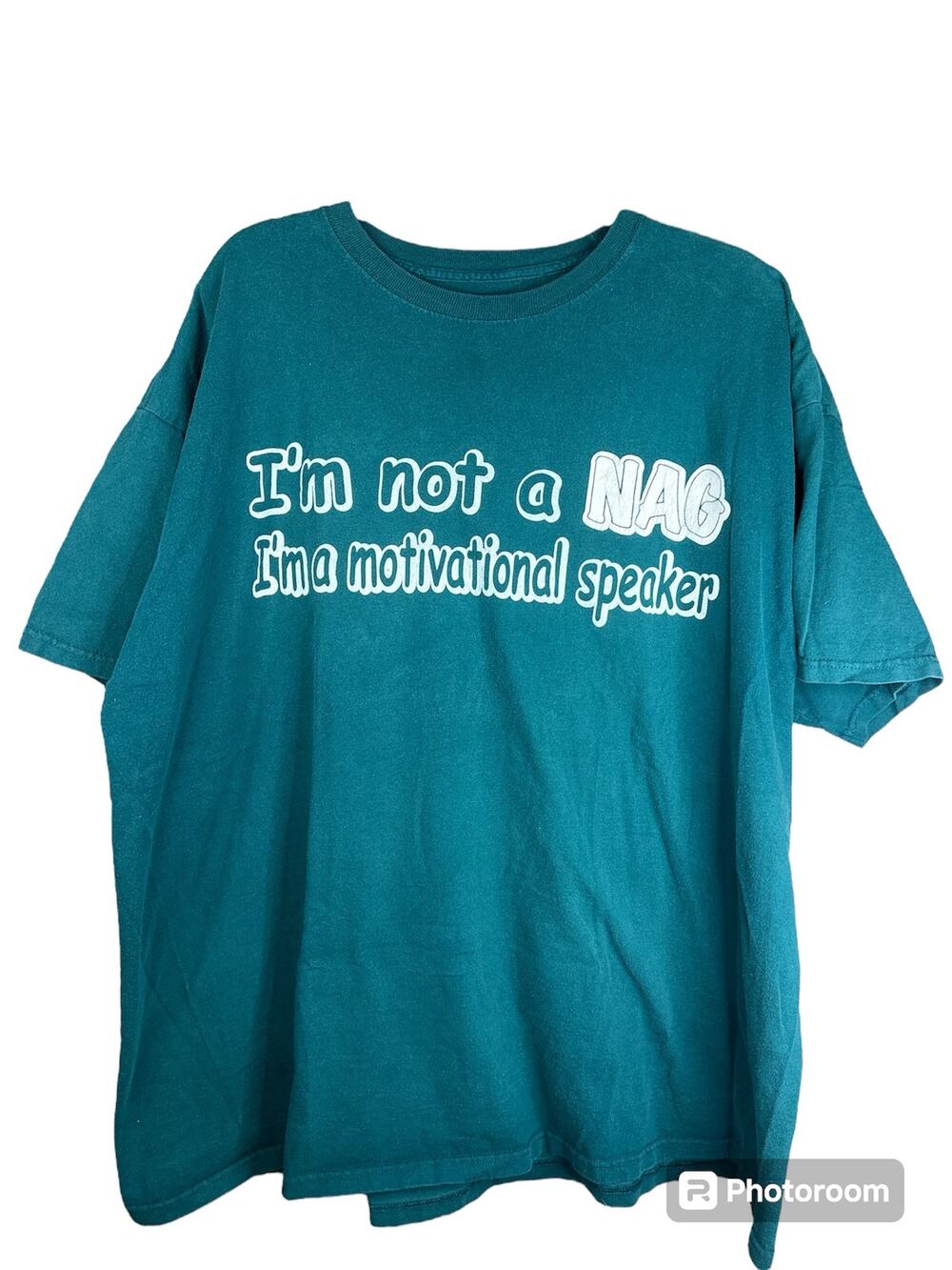 Vintage Graphic Sarcastic Short Sleeve T-Shirt Turquoise Green Nag Size 2X?